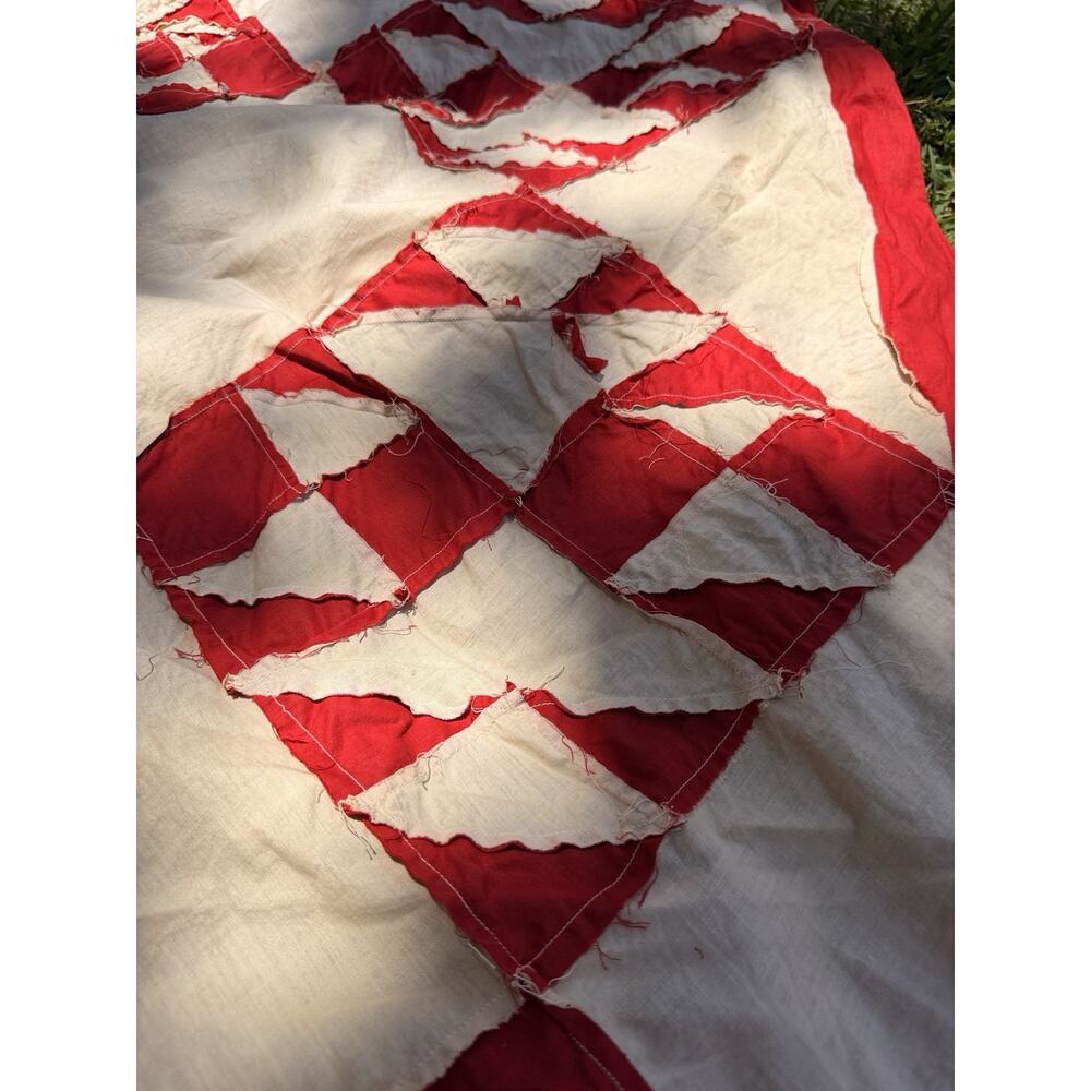 Antique Hand Pieced Red & White Quilt Top Lady of Lake 78x82 Farmhouse VGC AS IS - Picture 16 of 16